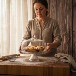 Fruit Embossed Cakeplate & Dome Set Clear Elegant Design 12"